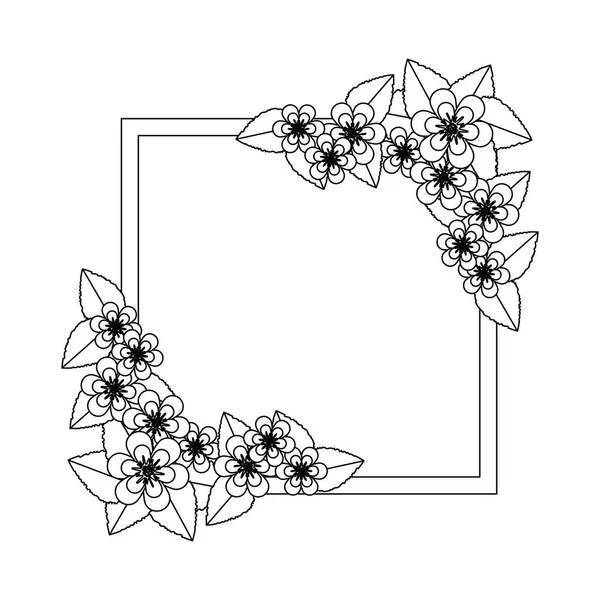 Belles fleurs et feuilles cadre carré — Image vectorielle
