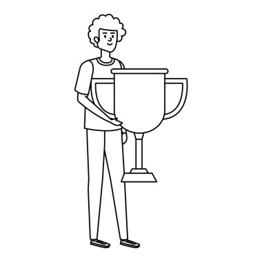 Genç adam kupa ödülünü kaldırıyor