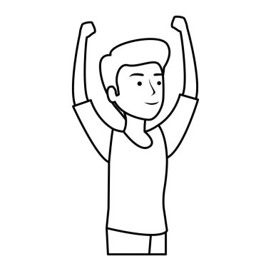 Elleri havada genç adam kutlama yapıyor.