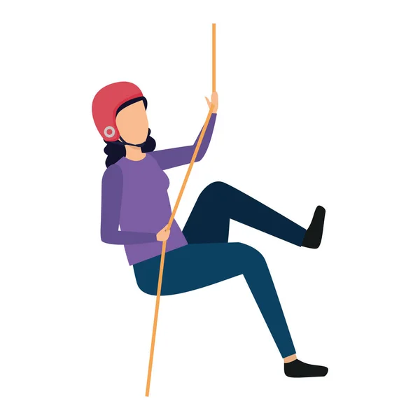Donna arrampicata con carattere corda — Vettoriale Stock