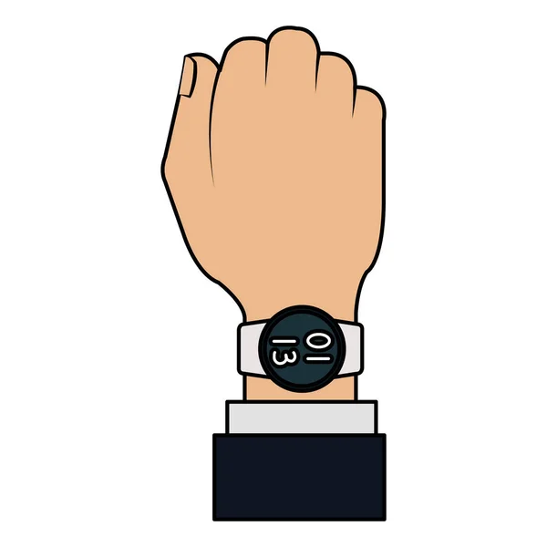 Mano con tecnología weareable smartwatch — Vector de stock
