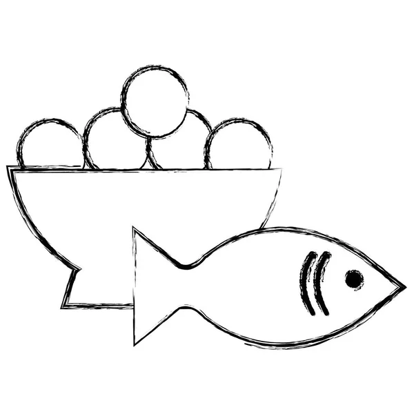 Świeże ryby z łososia z miseczkę jaj — Wektor stockowy