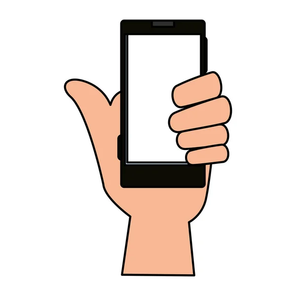 Hand with smartphone device icon — Stock Vector