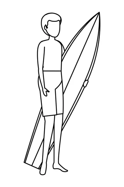 Mayolu ve sörf tahtalı genç adam. — Stok Vektör