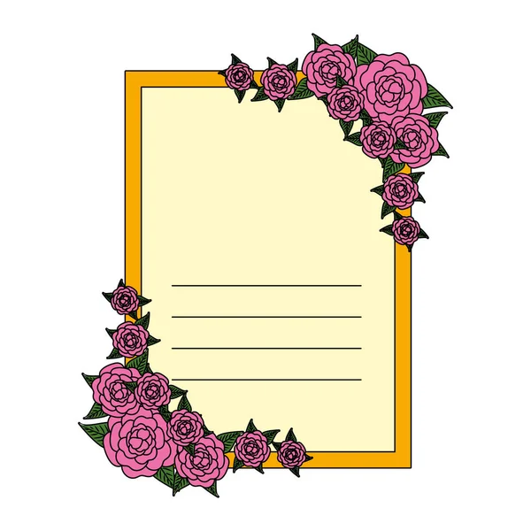 Postal con decoración de rosas y hojas — Vector de stock