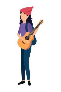Gitar çalan genç bir kadın