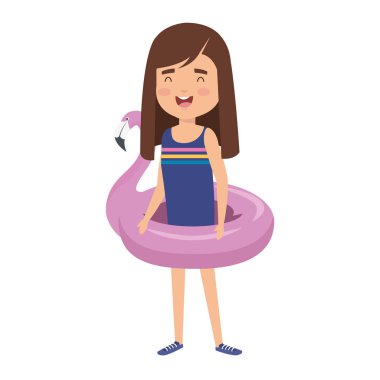 flaman şamandıra ile sevimli küçük kız bayan