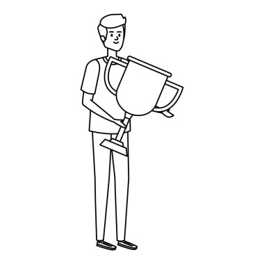 Genç adam kupa ödülünü kaldırıyor