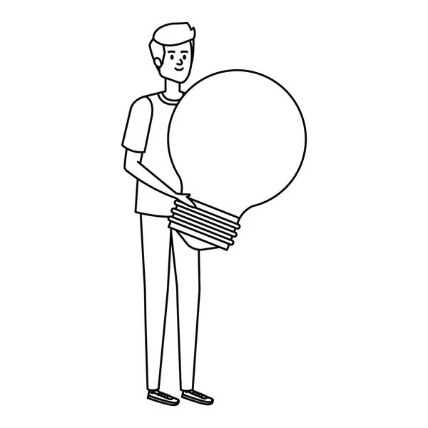 Jovem homem levantando lâmpada luz — Vetor de Stock