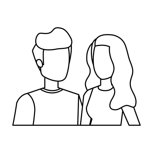 Jeune couple amoureux avatars personnages — Image vectorielle