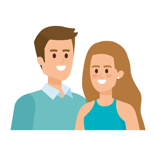 Pareja joven amantes avatares personajes — Vector de stock