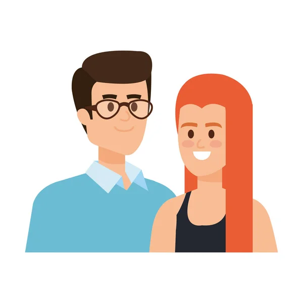 Giovani amanti coppia avatar personaggi — Vettoriale Stock