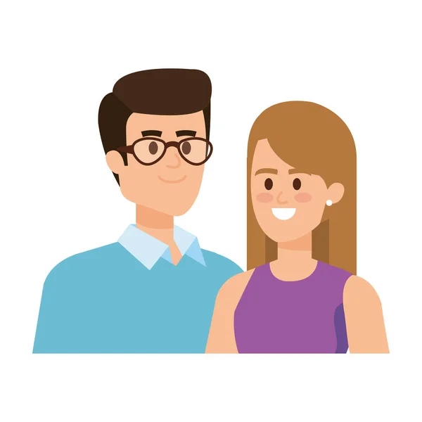 Jong paar liefhebbers avatars personages — Stockvector