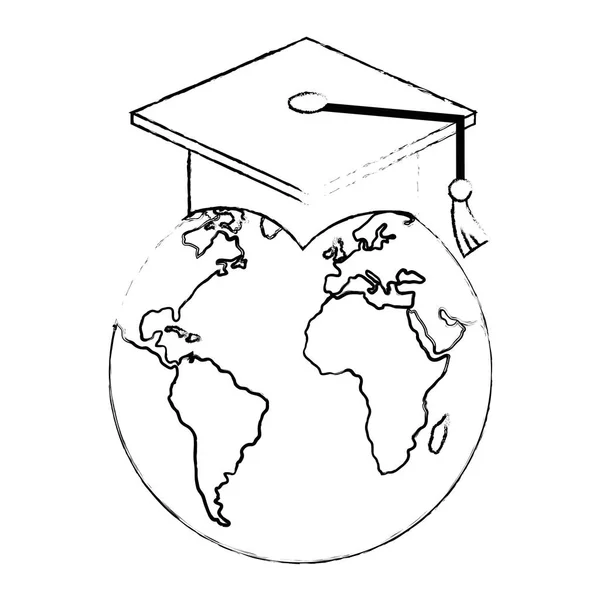 Chapeau graduation avec planète du monde — Image vectorielle