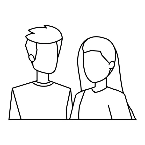 Jong paar liefhebbers avatars personages — Stockvector