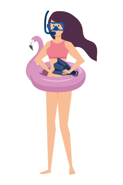 Krásná dívka s vlámským plovákem a potápěčským vybavením — Stockový vektor
