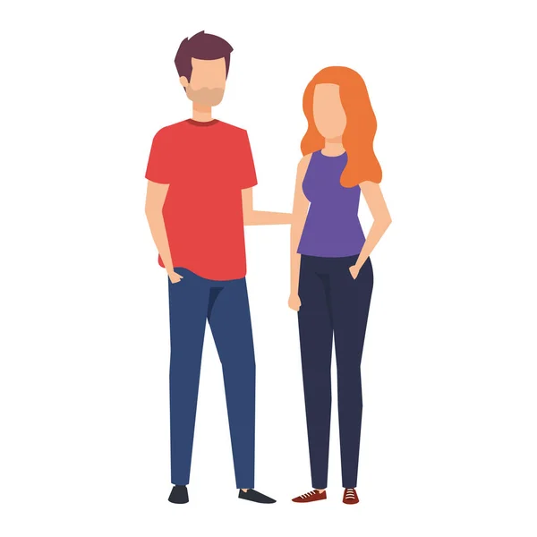 Pareja joven amantes avatares personajes — Vector de stock