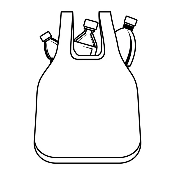 Botellas de plástico en bolsa icono de reciclaje — Vector de stock