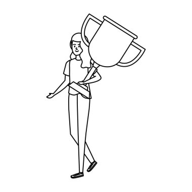 Genç kadın kupa ödülünü kaldırıyor