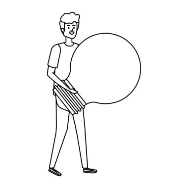 Genç adam ampul ışığı kaldırıyor.