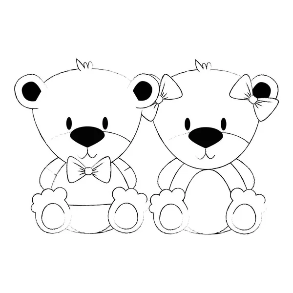Bonito e adorável ursos casal personagens — Vetor de Stock