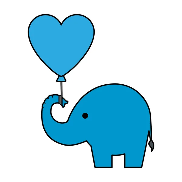 Schattige kleine olifant silhouet met hart ballon — Stockvector