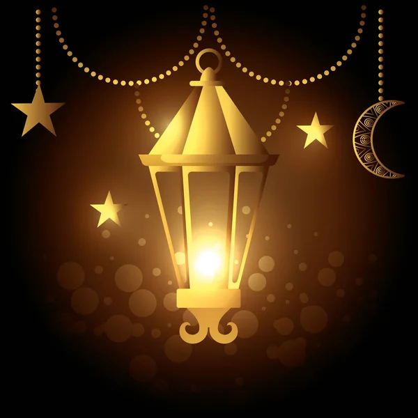 Lamp en maan met ster opknoping aan viering — Stockvector