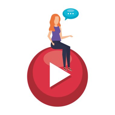 Konuşma baloncuğu ile oynat düğmesine oturan kadın