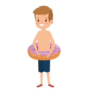 mayo ve donut float ile sevimli küçük çocuk