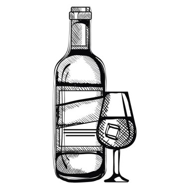 fincan ile şarap şişesi