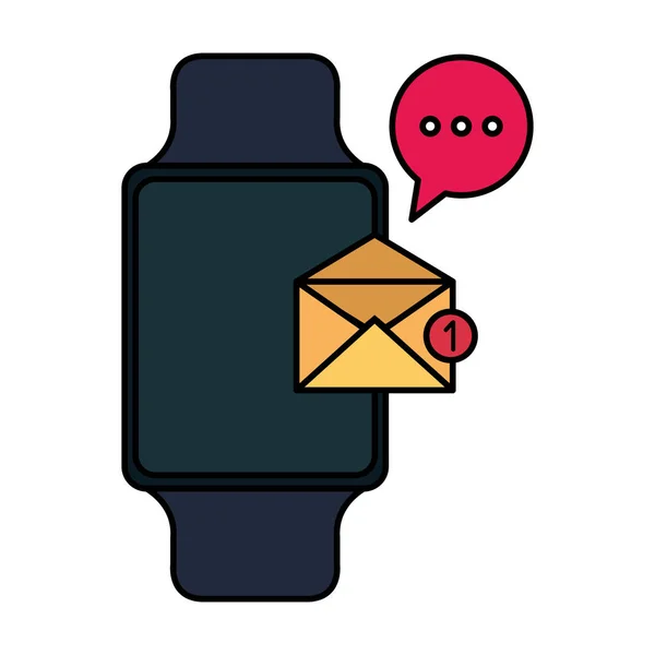 Smartwatch con sobre de correo electrónico y burbuja de voz — Vector de stock