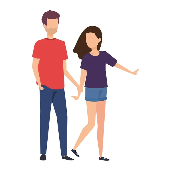 Jeune couple amoureux avatars personnages — Image vectorielle