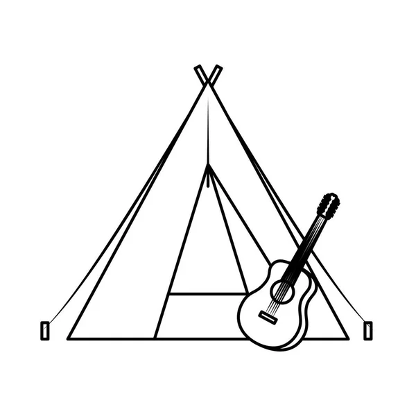 Tienda de campaña con instrumento de guitarra — Vector de stock