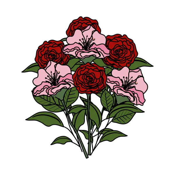 Hermosa decoración de rosas y hojas — Vector de stock