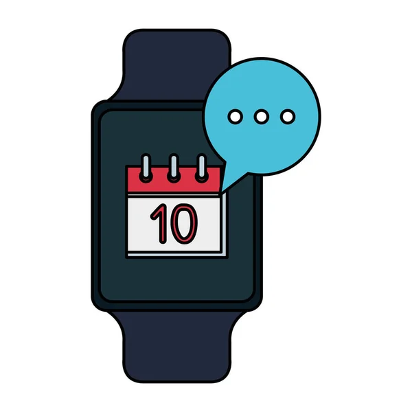 Smartwatch con burbuja de habla y calendario — Vector de stock