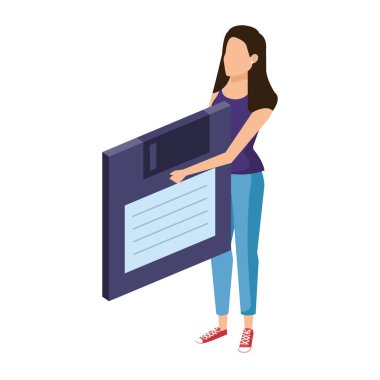 Disket veri deposunu kaldıran genç bir kadın