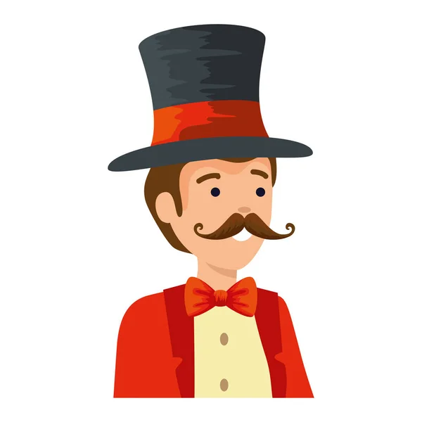 Circus magician with hat and mustache — Stock Vector