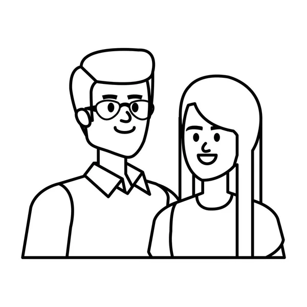 Pareja joven amantes avatares personajes — Vector de stock