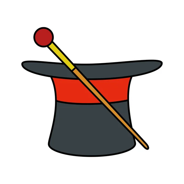 Цирк колдун шляпа с палочкой — стоковый вектор