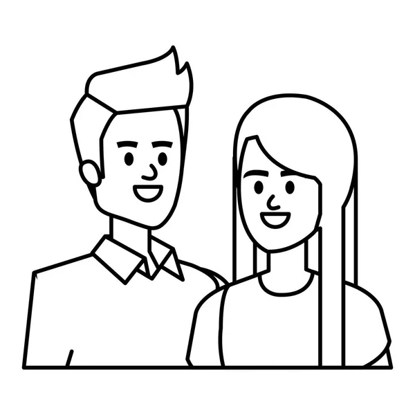 Pareja joven amantes avatares personajes — Vector de stock