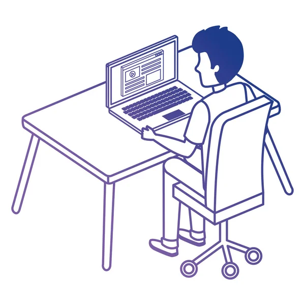 Jeune homme avec ordinateur portable dans la scène de bureau — Image vectorielle