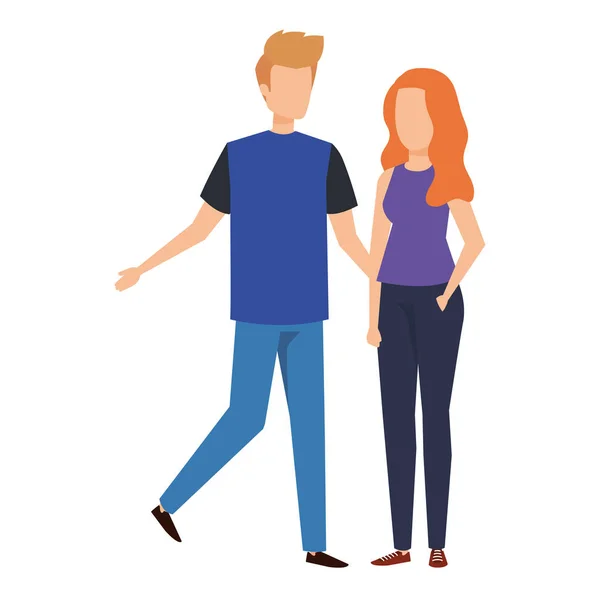 Pareja joven amantes avatares personajes — Vector de stock