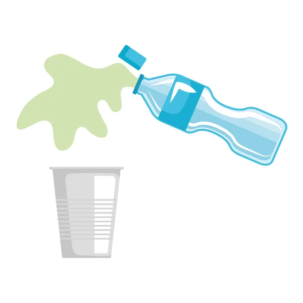 使い捨てカップに液体を提供するペットボトル — ストックベクタ