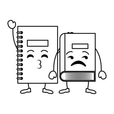 Okul defteri ve defter kawaii karakterler