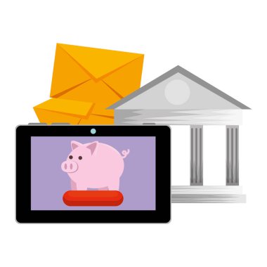 kumbara ve banka bina ile tablet