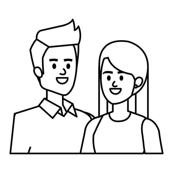 Pareja joven amantes avatares personajes — Vector de stock