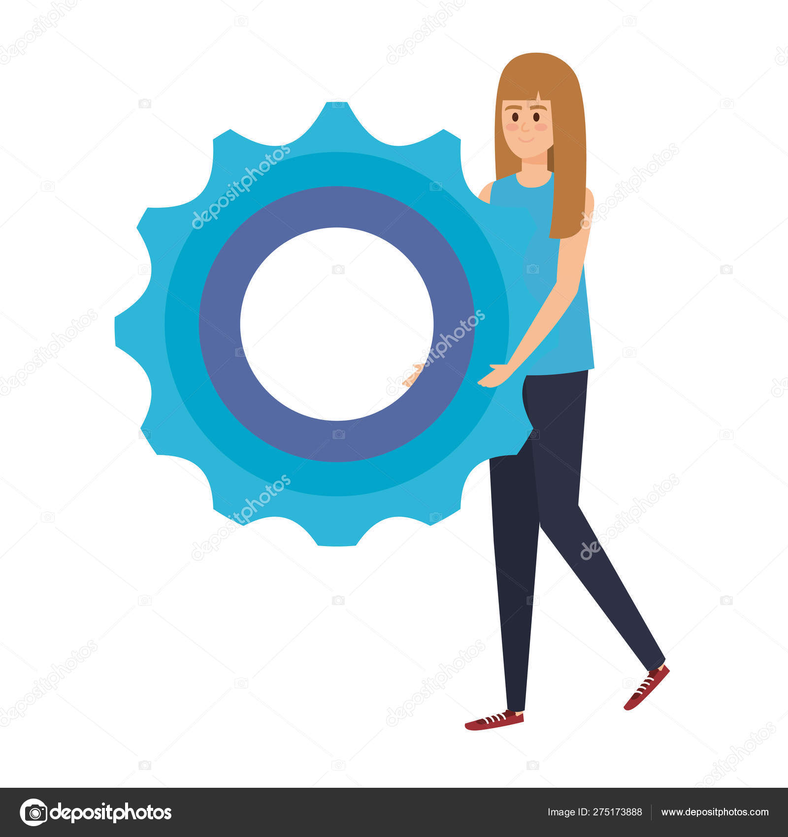 Young woman lifting gear machine settings Stock Illustration by