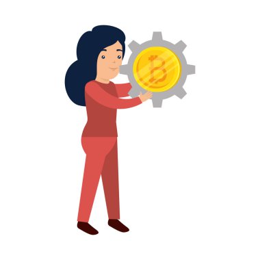 iş kadını bitcoin simgesi vektör illüstratör kaldırma