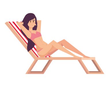 güzel kız swimsut avatar karakteri ile plaj sandalyesinde rahatlatıcı