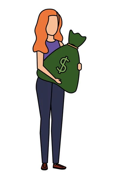 Giovane donna che solleva soldi borsa — Vettoriale Stock